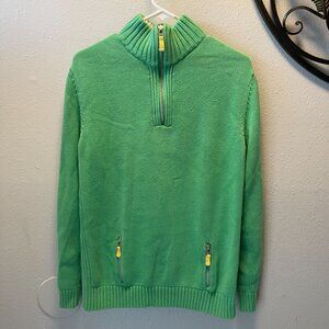 Lands' End Boys Green Half-Zip Sweater L 14-16 Cotton Rib Collar Zip Pockets